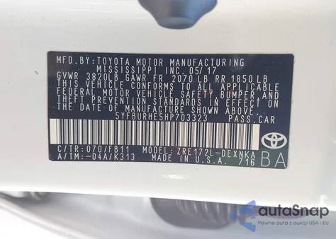 2017 Toyota Corolla Le z USA, uszkodzony, nr VIN 5YFBURHE5HP703323